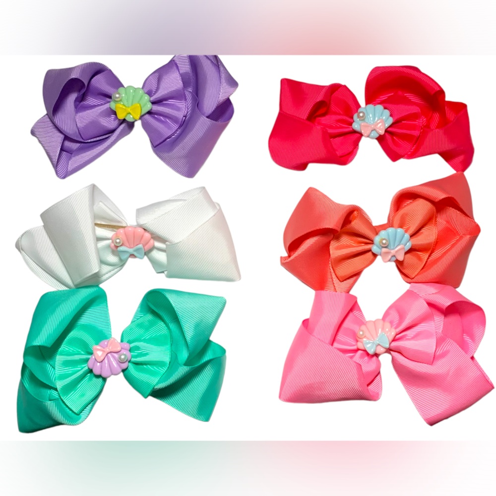 6 hair bows for girls with sea shell center pieces